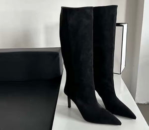 Women Pointed Toe Suede High Heel Knee Length Boots