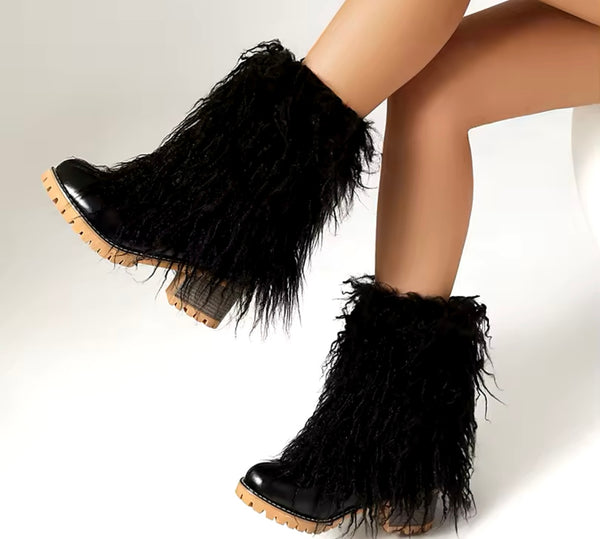 Women Color Fashion Faux Fur Ankle Boots