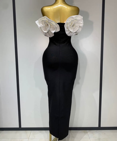 Women Sexy Off The Shoulder Bling 3D Floral Bandage Maxi Dress