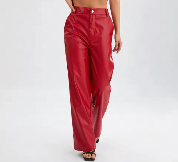 Women Color Fashion Faux Leather Pants