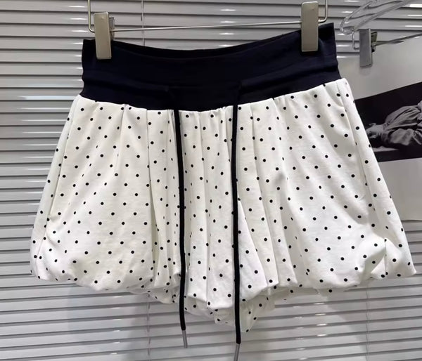 Women Sexy Sleeveless Color Patchwork Polka Dot Two Piece Skirt Set