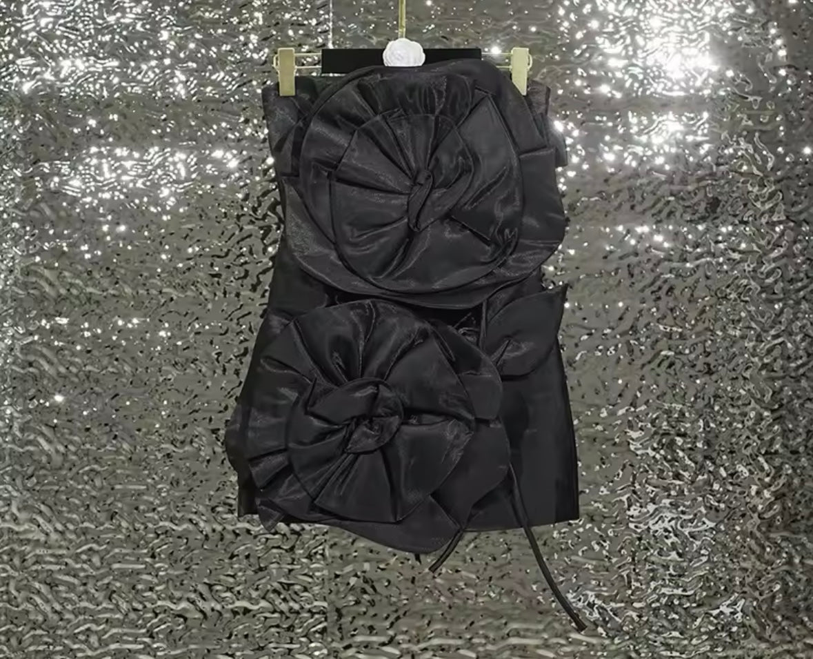 Women Sexy Strapless Flower Short Dress