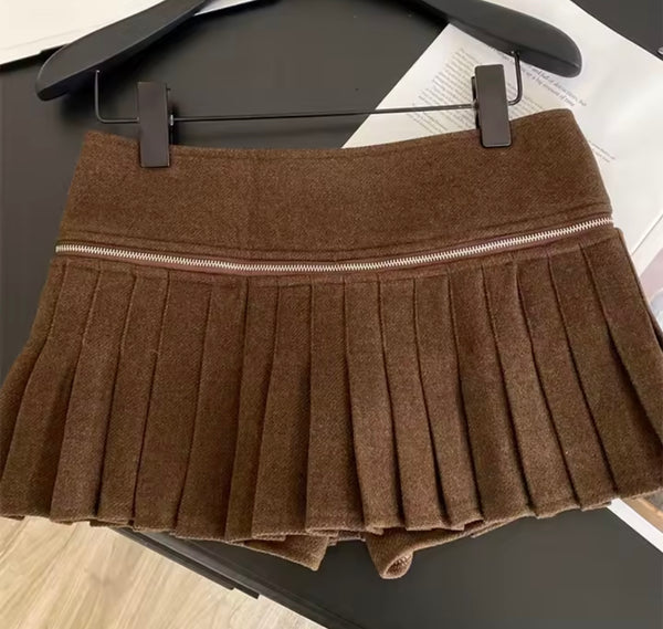 Women Sexy Fashion Rivet Zipper Pleated Skirt