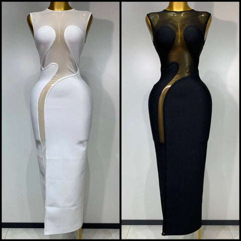 Women Sexy Solid Color Mesh Patchwork Sleeveless Maxi Dress