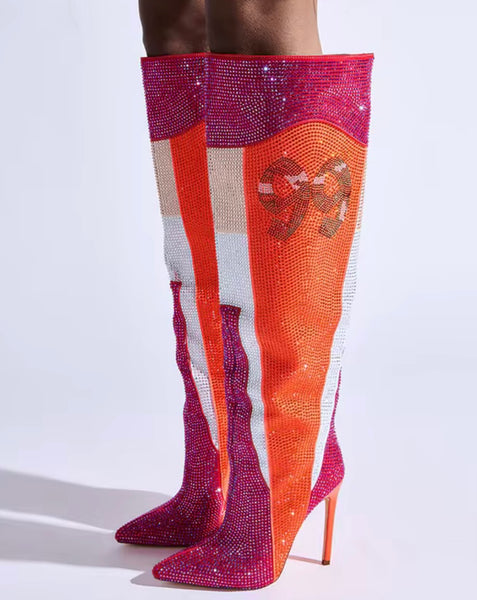 Women Fashion Color Patchwork Bling Knee High Boots