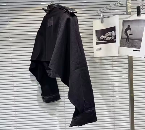 Women Black Pocket Fashion Jacket Two Piece Skirt Set