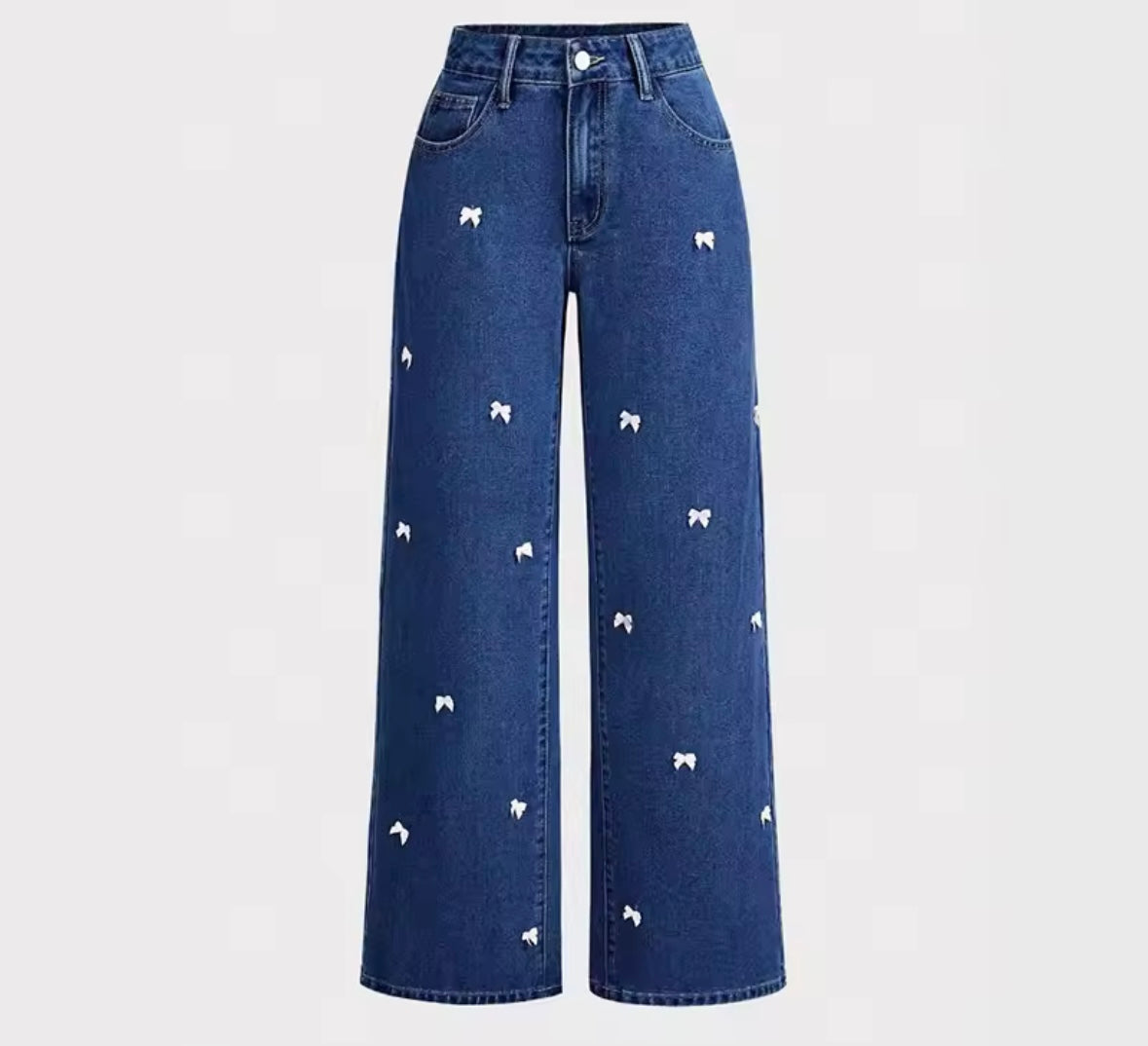 Women Fashion Color Bow Patchwork Denim Pants