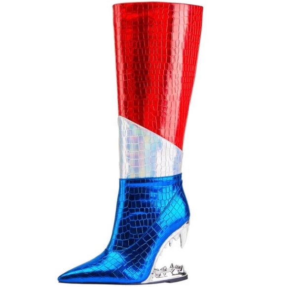 Women Fashion PU Multicolored Platform Wedge Knee High Boots