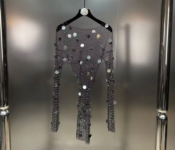 Women Sexy Fashion Sequins Bling Full Sleeve Top