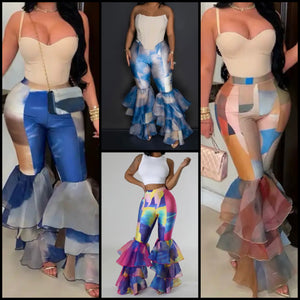 Women Sexy Fashion Multicolored Ruffled Wide Leg Pants