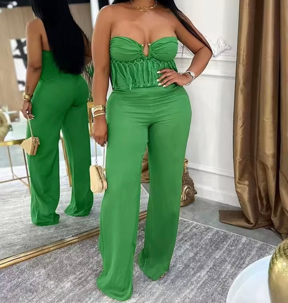 Women Color Strapless Fringe Fashion Jumpsuit