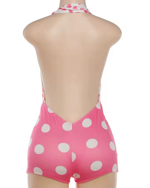 Women Sexy Halter Sleeveless Polka Dot Romper