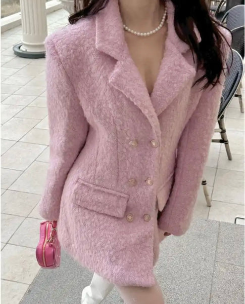 Women Fashion Double Breasted Woolen Trench Jacket