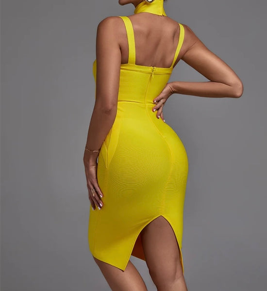 Women Yellow Sexy Sleeveless Bodycon Dress