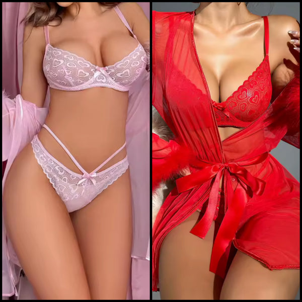Women Sexy Lace Feather Mesh Lingerie Set