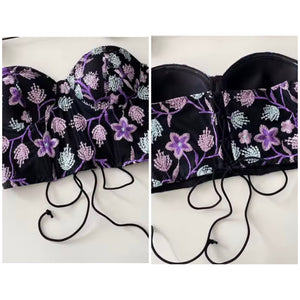 Women Sexy Black Floral Strapless Corset Top