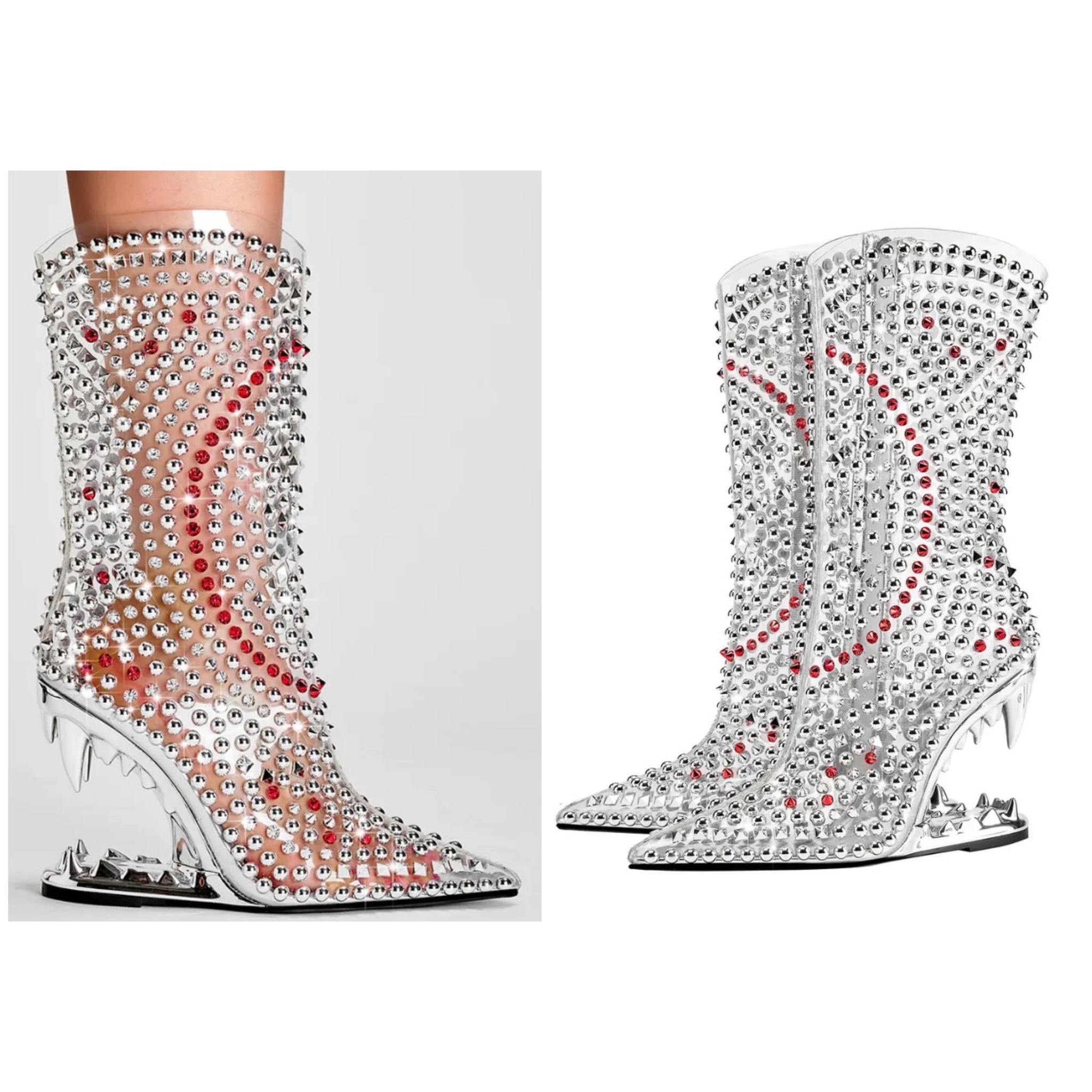 Women Transparent Rivet Rhinestone Platform Fashion Ankle Boots