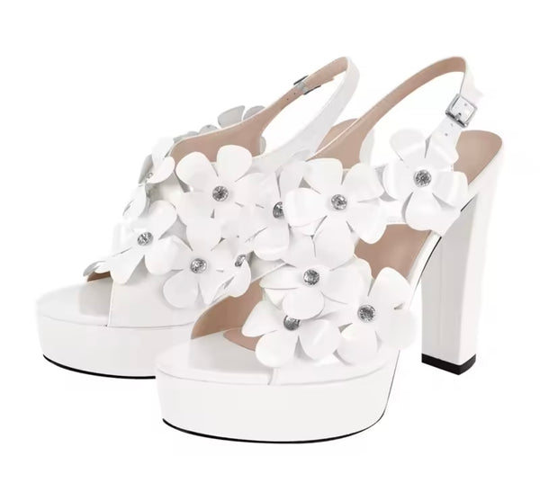 Women Fashion Floral High Heel Platform Ankle Strap Sandals