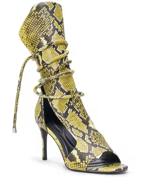 Women Fashion Snake Print Lace Up High Heel Sandals