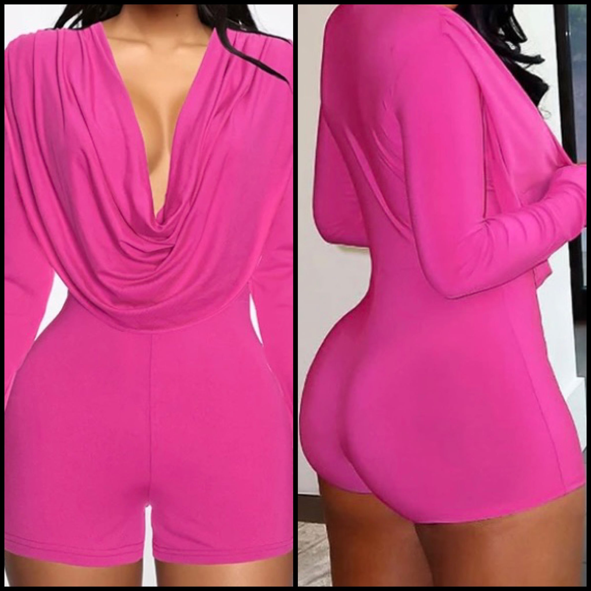 Women Sexy Fashion Pink Full Sleeve Romper