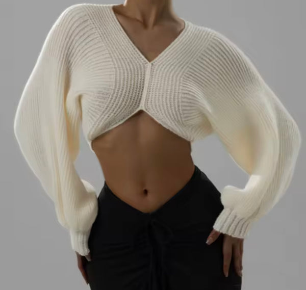 Women Ribbed Knitted Fashion Full Sleeve Crop Sweater Top