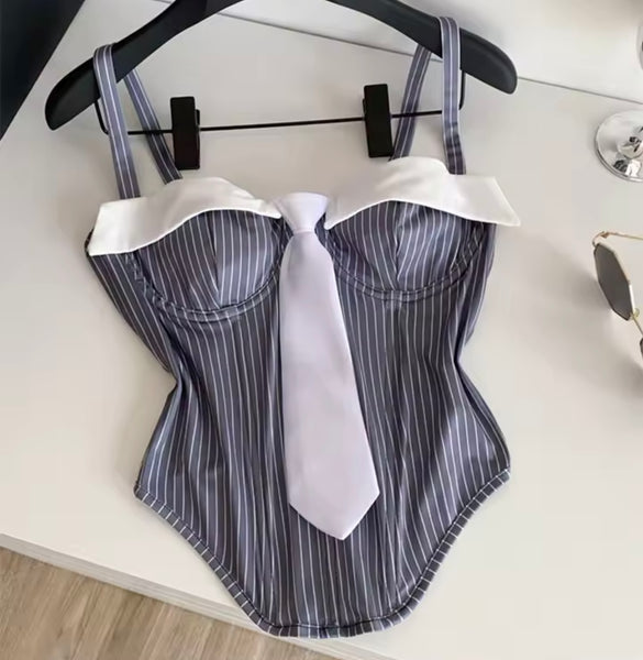 Women Striped Sleeveless Tie Fashion Top