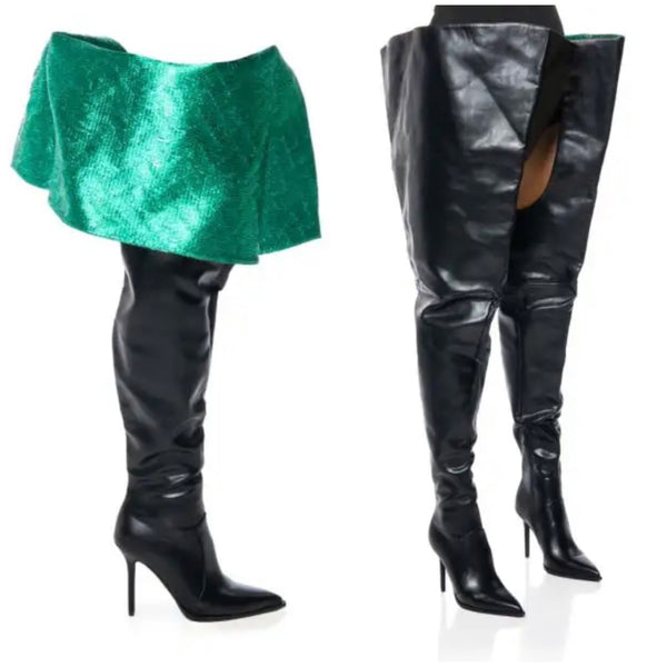 Women Fashion Faux Leather Thigh High Boots