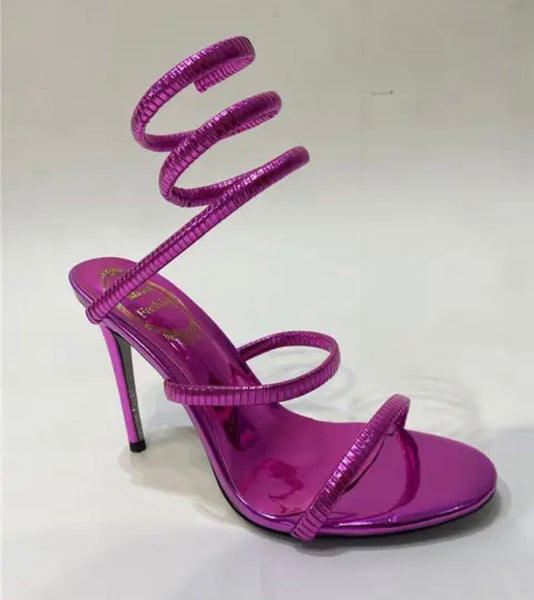 Women Fashion Color Metallic Wrap Around High Heel Sandals