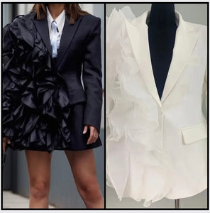 Women Fashion Ruffled Patchwork Blazer Top