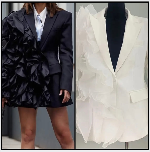 Women Fashion Ruffled Patchwork Blazer Top