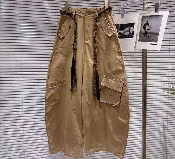 Women Color Fashion Wide Leg Cargo Pants