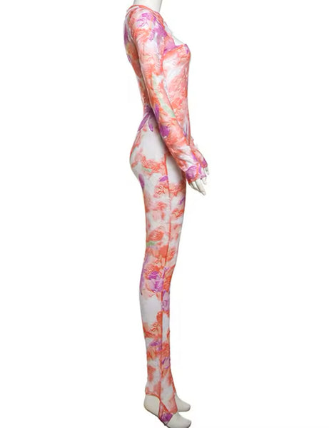 Women Sexy Colorful Floral Lace Full Sleeve Jumpsuit