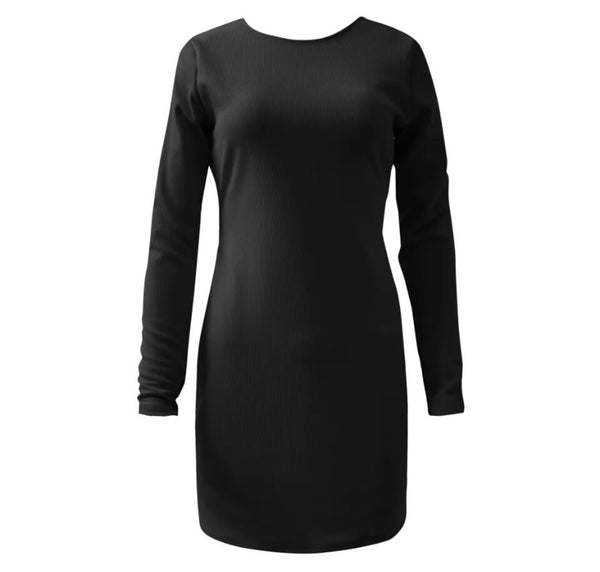 Women Ribbed Full Sleeve Tie Up Back Sexy Dress