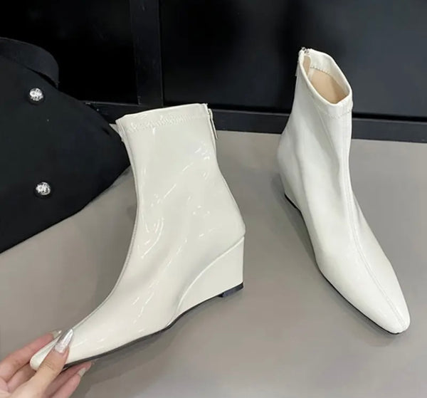 Women Fashion Patent Leather Wedge Platform Ankle Boots