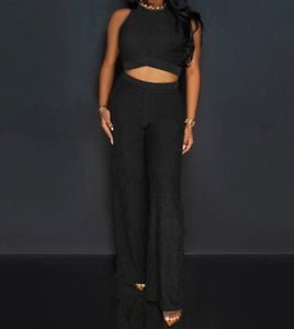 Women Sleeveless Solid Color Fashion Two Piece Pant Set