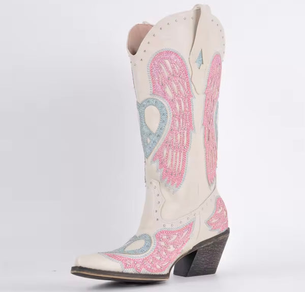 Women Fashion Color Bling Printed Knee High Western Boots