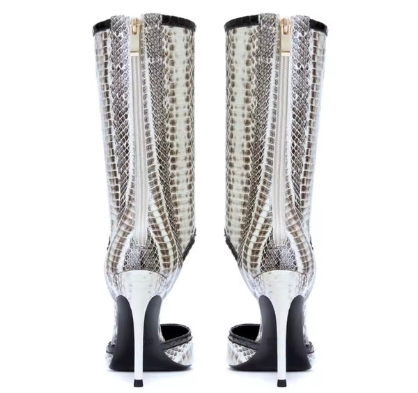 Women Fashion Pointed Toe Animal Print High Heel Boots