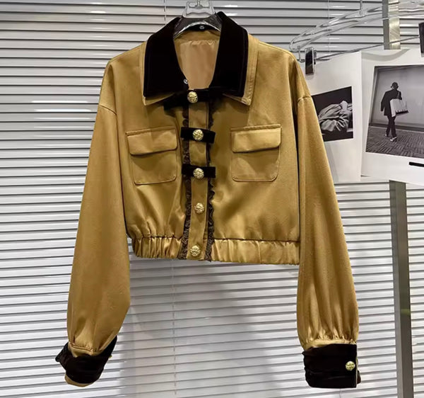 Women Fashion Velour Jacket Two Piece Pleated Skirt Set