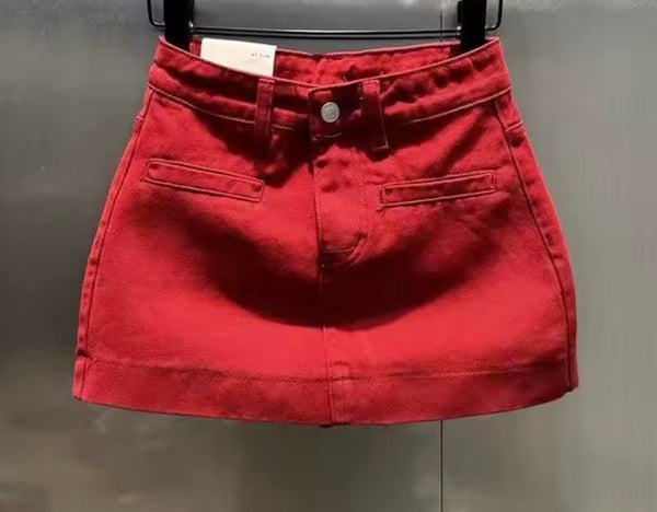 Women Red Fashion Denim Skirt