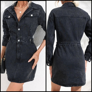 Women Fashion Button Up Full Sleeve Denim Dress