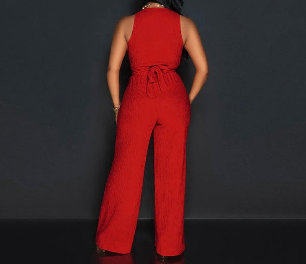 Women Sleeveless Solid Color Fashion Two Piece Pant Set