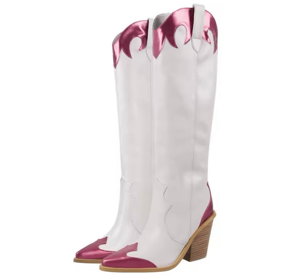 Women Fashion Color Pointed Toe Knee High Western Boots