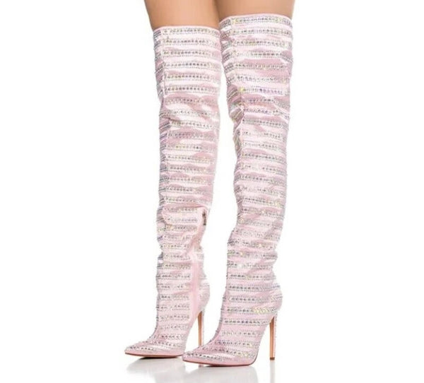 Women Pink Bling Over The Knee Fashion Boots