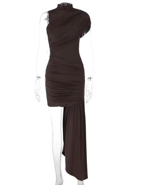 Women Sexy Sleeveless Ruched Tassel Dress