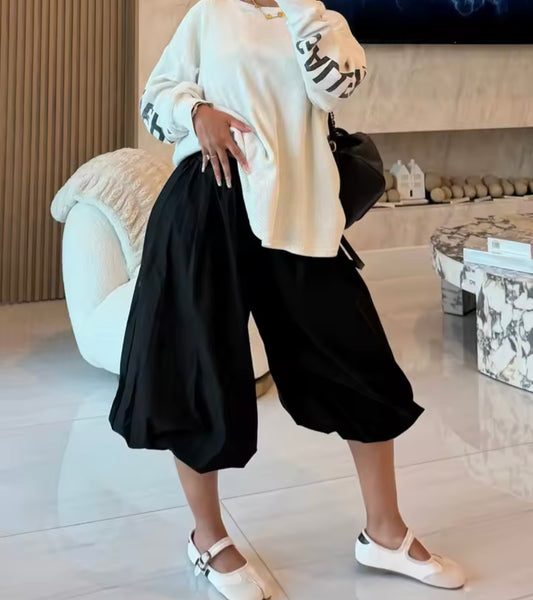 Women Color Fashion Loose Fit Capri Pants
