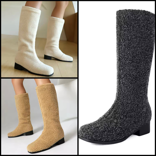 Women Fashion Wool Flat Knee High Boots