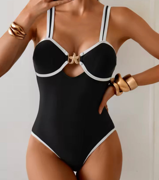 Women Striped Hollow Out Swimsuit Cover Up Set