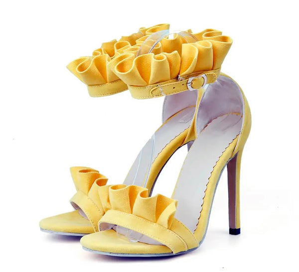 Women Suede Ruffled Fashion High Heel Sandals