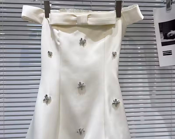 Women Sexy Off The Shoulder Beaded Bling Floral Dress