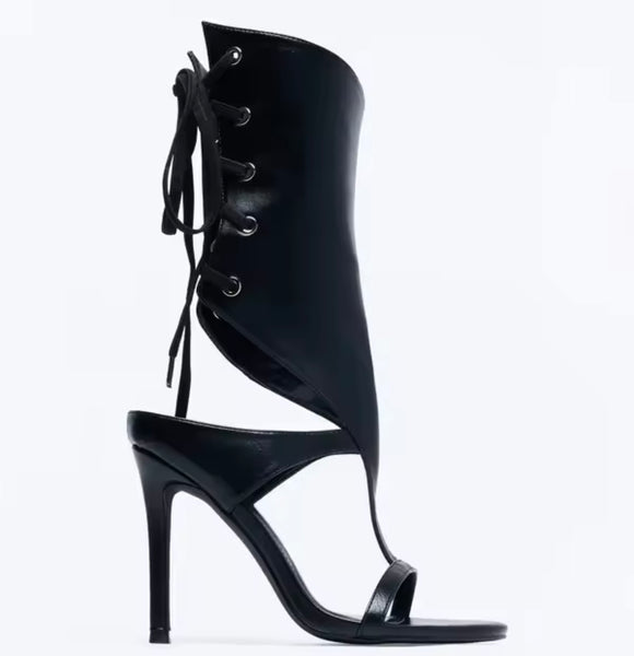Women Fashion Open Toe Lace Up Ankle High Heel Sandals